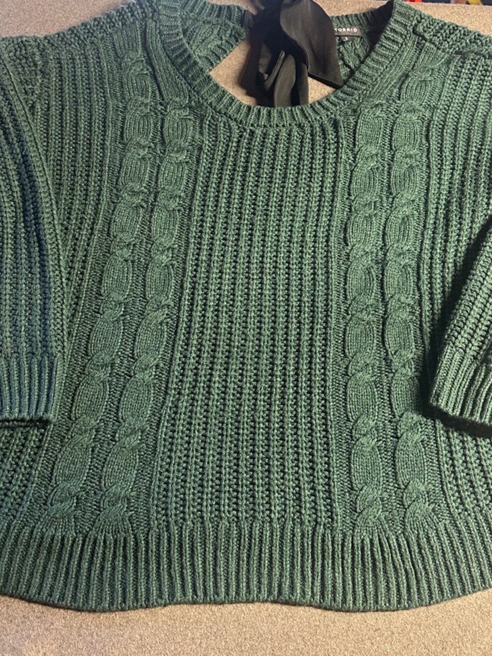 torrid Forest Green Cable Knit Crewneck Sweater